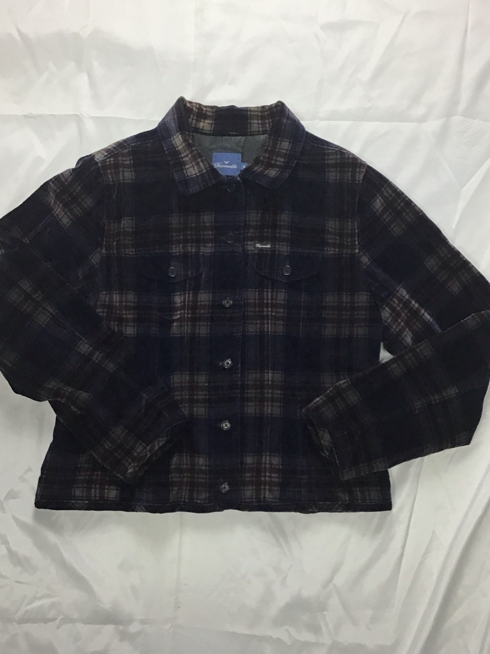 Faconnable -Navy and Black Plaid Velvet Shirt Jacket